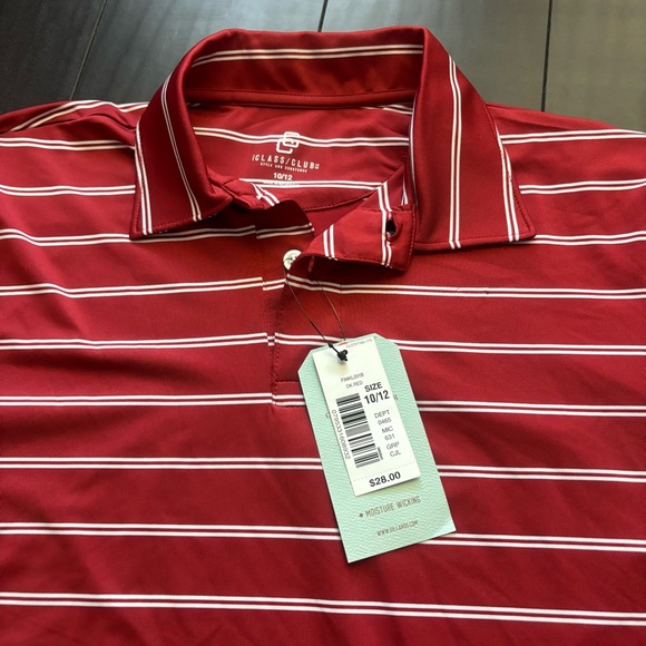 NWT The class club red & white stripe moisture wicking polo size 10/12 - Picture 2 of 3